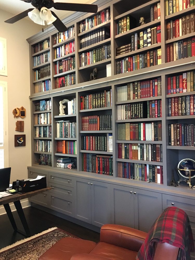 We built a custom wood bookshelf for Chris in Georgetown, Texas.